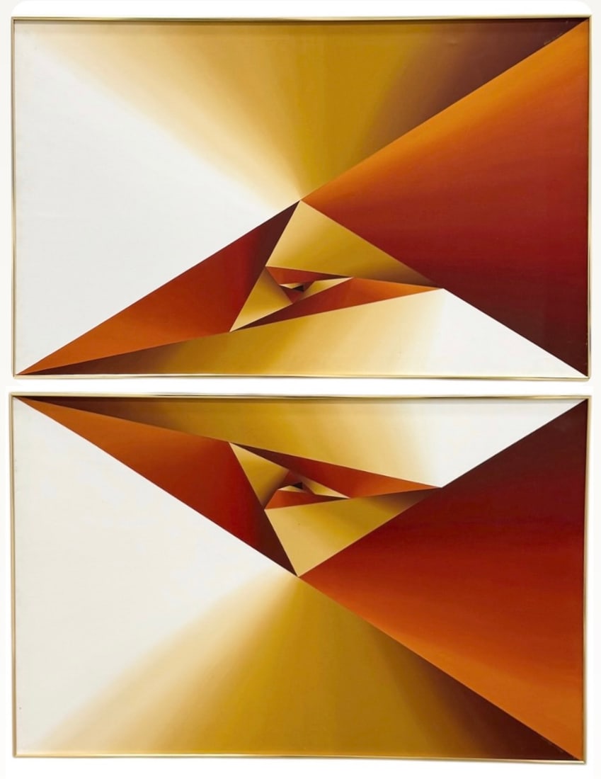GRACE ALHADES SHERMAN (20th c, American) Op Art Diptych: Oil painting on canvas 48 x 30 in (each). Domestic Flat Shipping Price: $360
