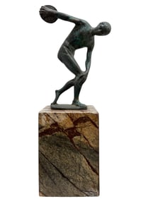 Discobolus of Myron Bronze Greek Sculpture On Marble Base