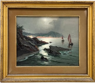 SAVERIO SEASSARO (1917-2016, Italian) Moonlit Luminist Nocturnal Neopolitan Seascape