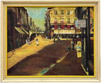 Mid 20th Century European Street Scene Signed Oil On Canvas