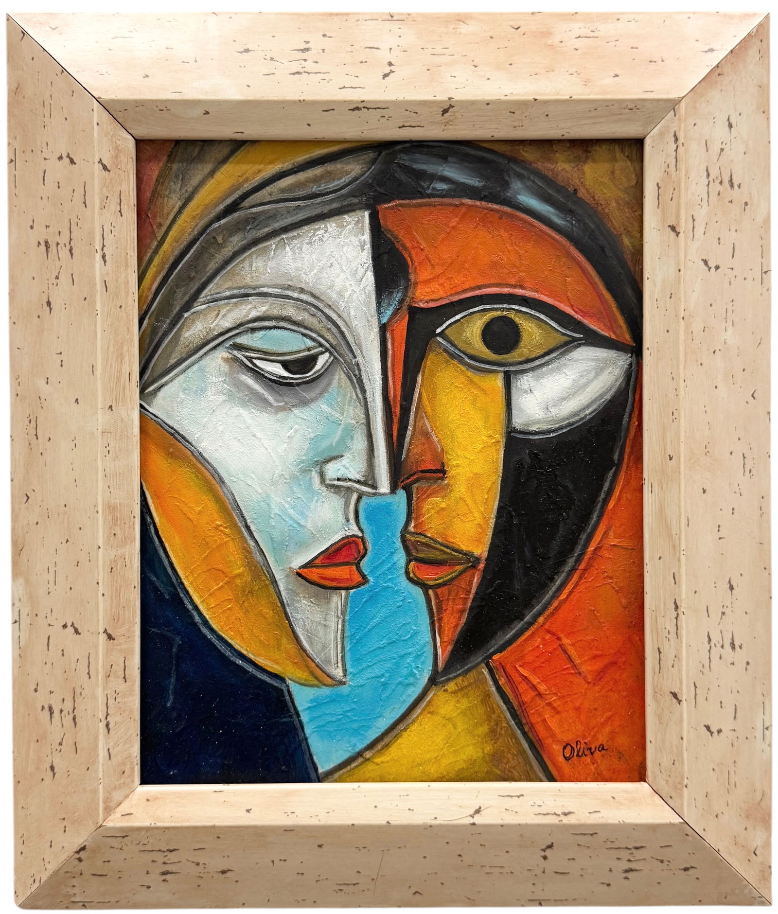 Latin American Contemporary Cubist Faces Abstract Painting Signed Olivia (1 of 3)