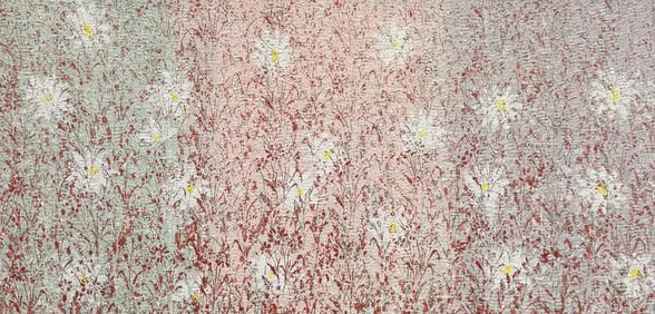 Large Vintage American Modern Floral Abstract Oil Painting