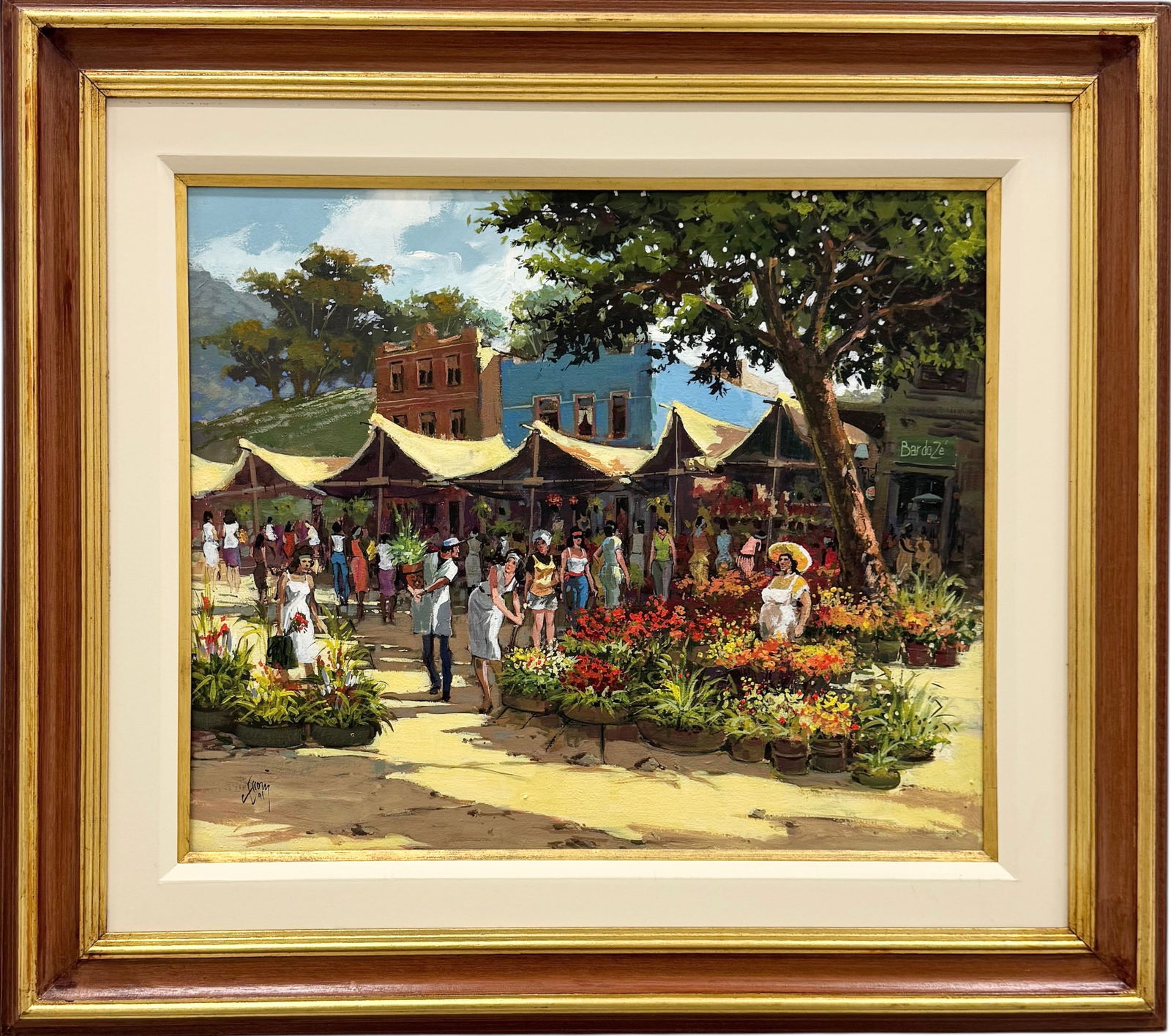 Market Scene: Oil painting on canvas 24 x 20 in, 35 x 31 in (framed). Domestic Flat Shipping Price: $90