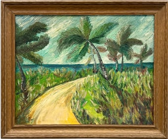 American School Impressionist Tropical Florida Landscape Heavy Impasto Oil Painting