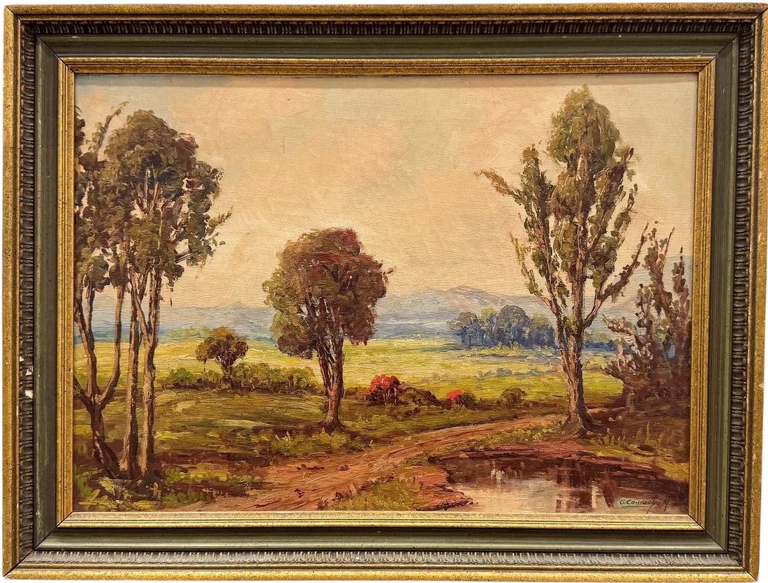 Latin American Impressionist Landscape Signed Oil Painting: Oil painting on canvas 21 x 15 in, 24 3/4 x 18 3/4 in (framed). Domestic Flat Shipping Price: $55
