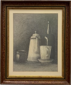 Nicely Framed Vintage American Charcoal Drawing Still Life Signed & Dated