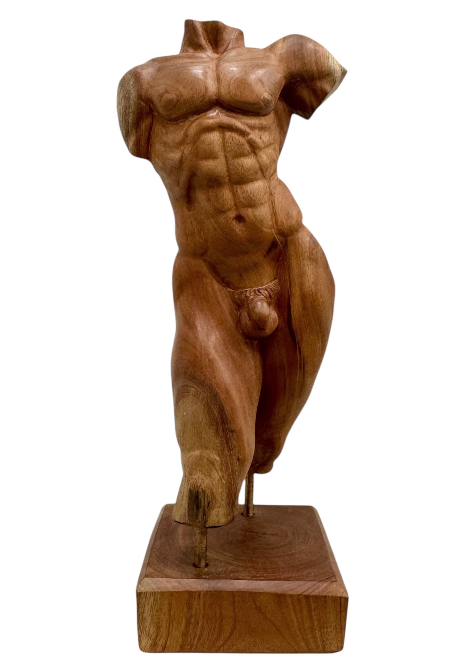 Large Carved Nude Male Wood Sculpture 18": Size 18 x 5 1/2 x 5 1/2 in. Domestic Flat Shipping Price: $70