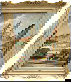 Italian School Impressionist Spanish Steps Rome, Italy Oil Painting On Board