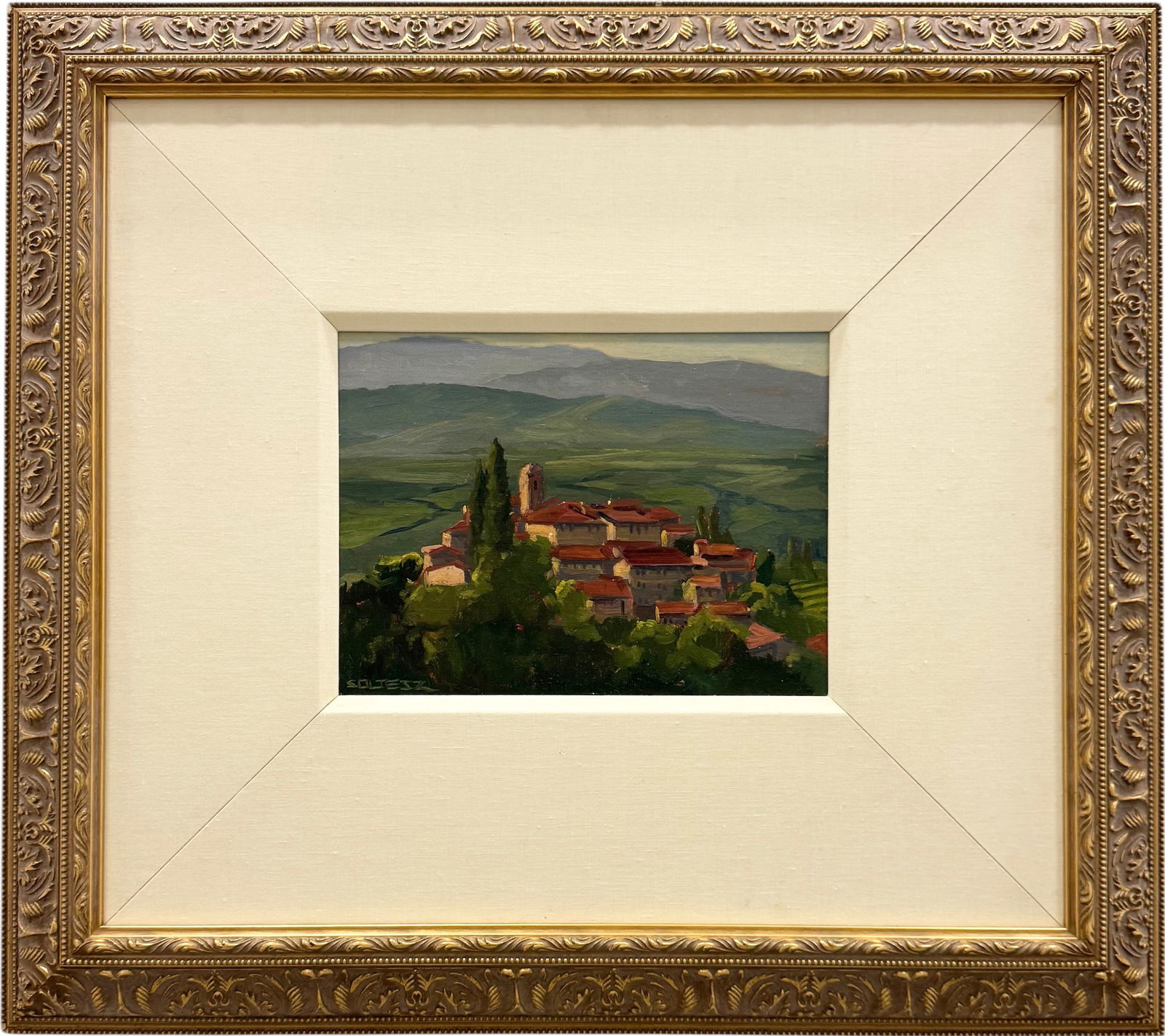 J THOMAS SOLTESZ (b. 1955, American) California Impressionist: Oil on board 12 x 9 in, 28 x 25 in (framed). Domestic Flat Shipping Price: $80