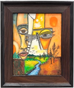 Contemporary Surrealist Abstract Oil Painting Signed With Monogram