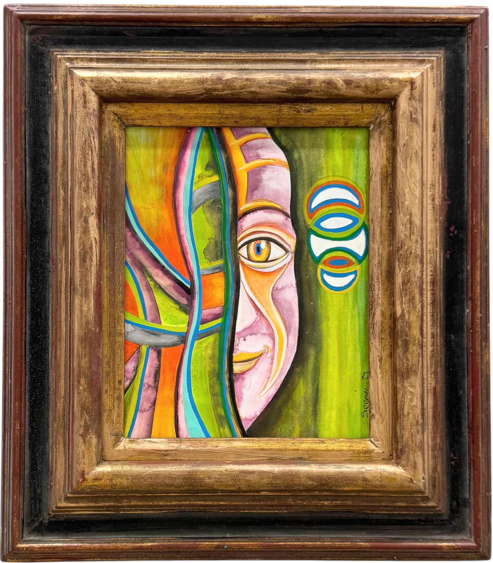 Nicely Framed Contemporary Abstract Signed Surrealist Oil Painting (1 of 3)