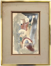 Mid-Century Modern Polish Watercolor Signed Jablonsky