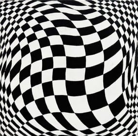 Contemporary Black & White Op Art Abstract Painting Signed FAZIO