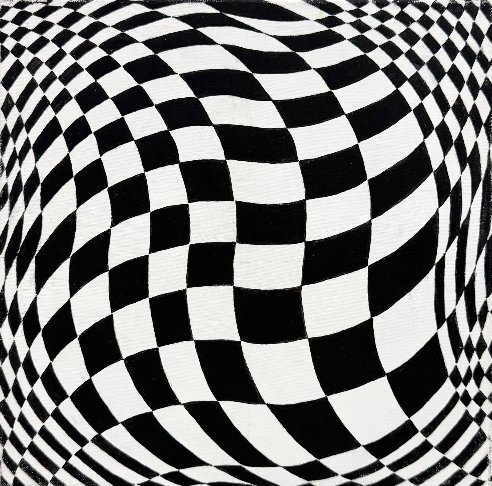 Contemporary Black & White Op Art Abstract Painting Signed FAZIO: Oil on canvas 12 x 12 in. Domestic Flat Shipping Price: $45