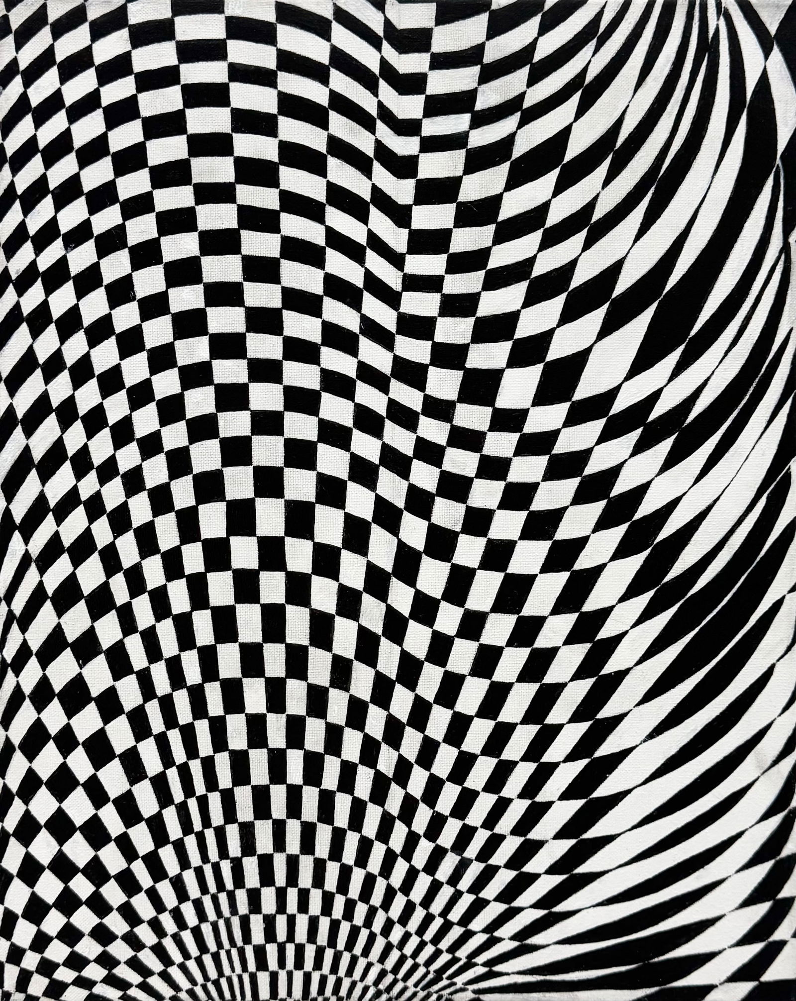 Contemporary Black & White Op Art Abstract Painting Signed FAZIO: Oil on canvas 20 x 16 in. Domestic Flat Shipping Price: $55