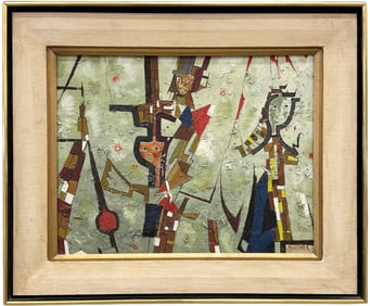 Nicely Framed Mid-Century Modern Signed American Abstract Oil Painting