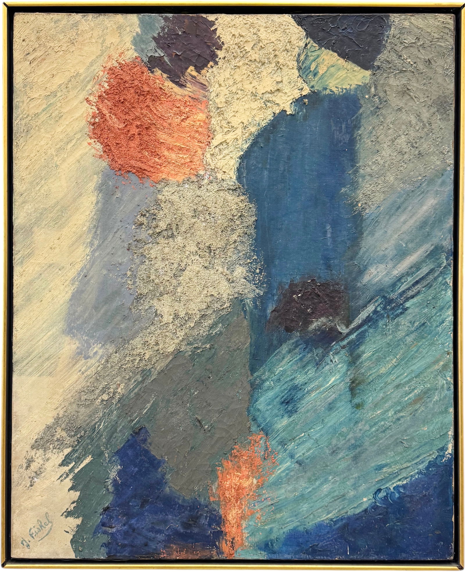 Mid-Century European Abstract Expressionist Painting Signed Oil On Canvas Heavy Impasto: Oil painting on canvas 31 1/2 x 25 1/2 in, 32 1/2 x 26 1/2 in (framed). Domestic Flat Shipping Price: $90