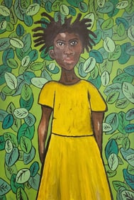 Monumental Afrocentric Black Art Portrait Of A Girl "Central Park Princess", Signed Verso