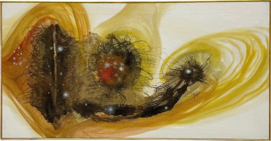 Large Circa 1970's Mid-Century Modern Abstract Signed Oil On Canvas