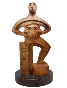 Cuban School Signed Modernist Wooden Figural Sculpture 13"