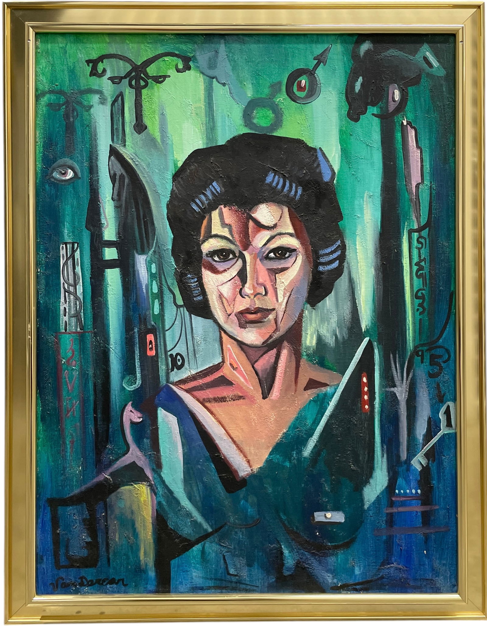 LEWIS VANDERCAR (1913-1998, American) Cubist Portrait, Florida Artist (1 of 2)