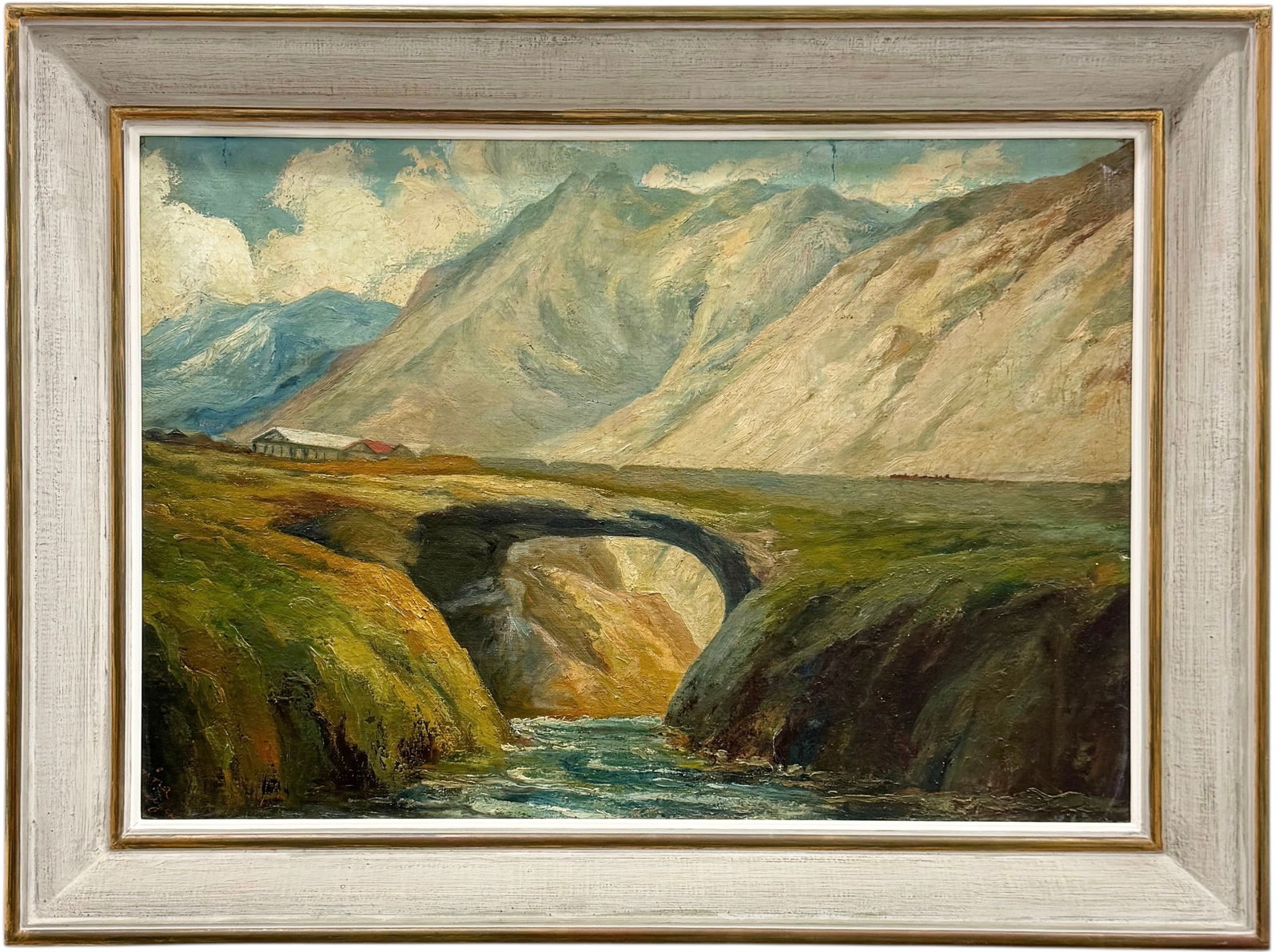 Puente del Inca, Argentina Large Signed Impressionist Landscape Mexico City Gallery abel: Oil painting on board 32 1/2 x 22 1/3 2 in, 39 x 29 in (framed). Domestic Flat Shipping Price: $130