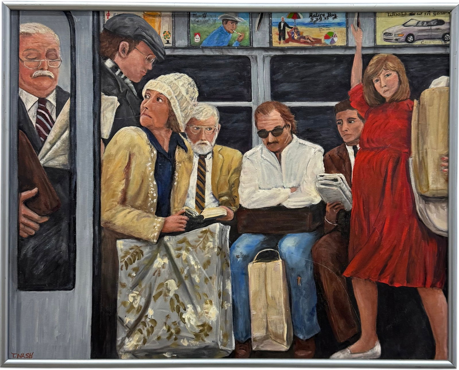 20th Century American Modernist New York City Subway Scene Signed Oil Painting (1 of 3)