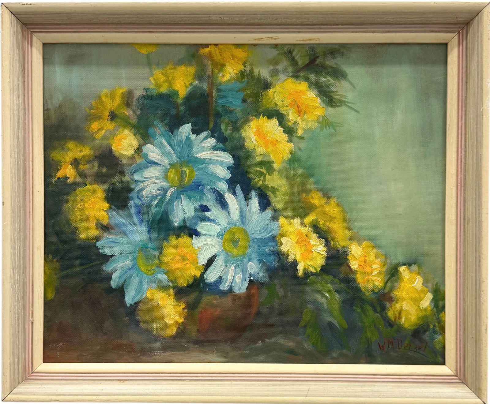 American Impressionist Signed Still Life Of Flowers Signed Oil Painting: Oil painting on board 15 x 12 in. Domestic Flat Shipping Price: $45