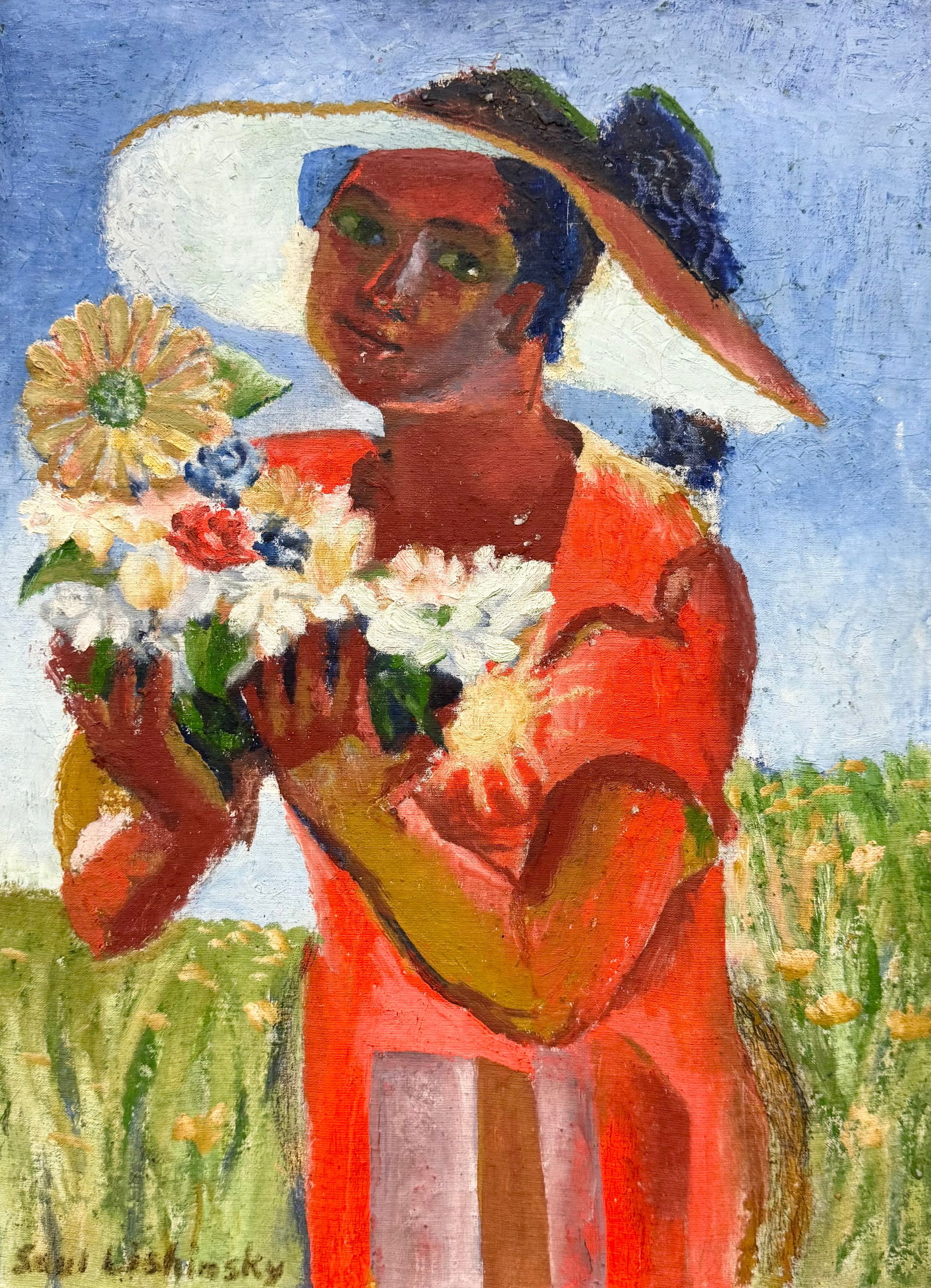 SAUL LISHINSKY (1922-2012, American) Woman With Flower (1 of 4)
