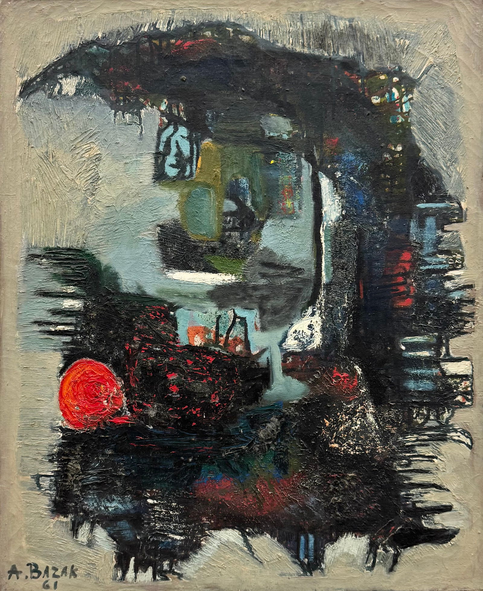 AVRAHAM BERA BAZAK (b. 1933, Syrian) Mid-Century Abstract Dated 1961 (1 of 3)