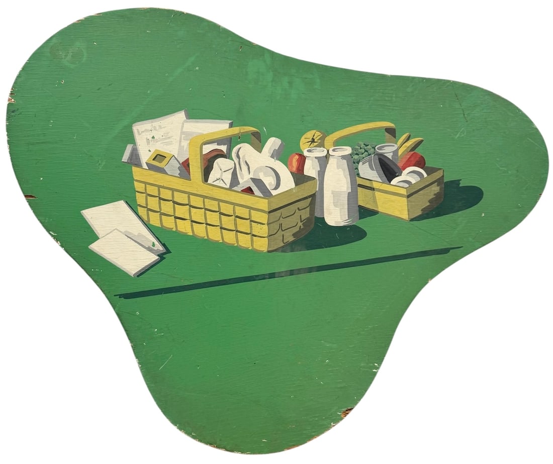 Hand Painted Circa 1960's Mid-Century Wooden Grocery Store Sign: Oil painting on wood 35 x 30 in. Domestic Flat Shipping Price: $110