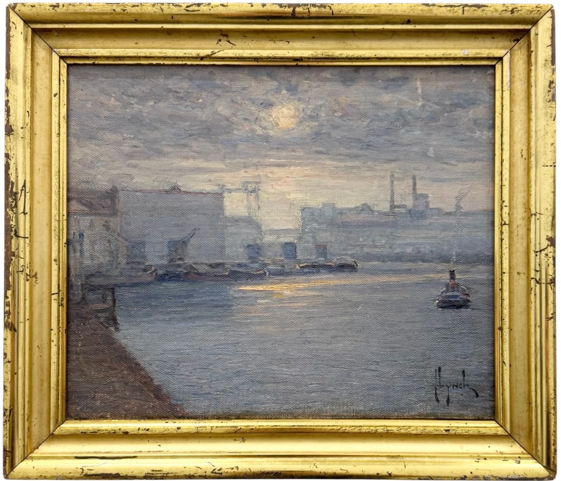 JUSTO MAXIMO LYNCH (1870-1953, Argentina) Moonlit Harbor Scene (1 of 3)