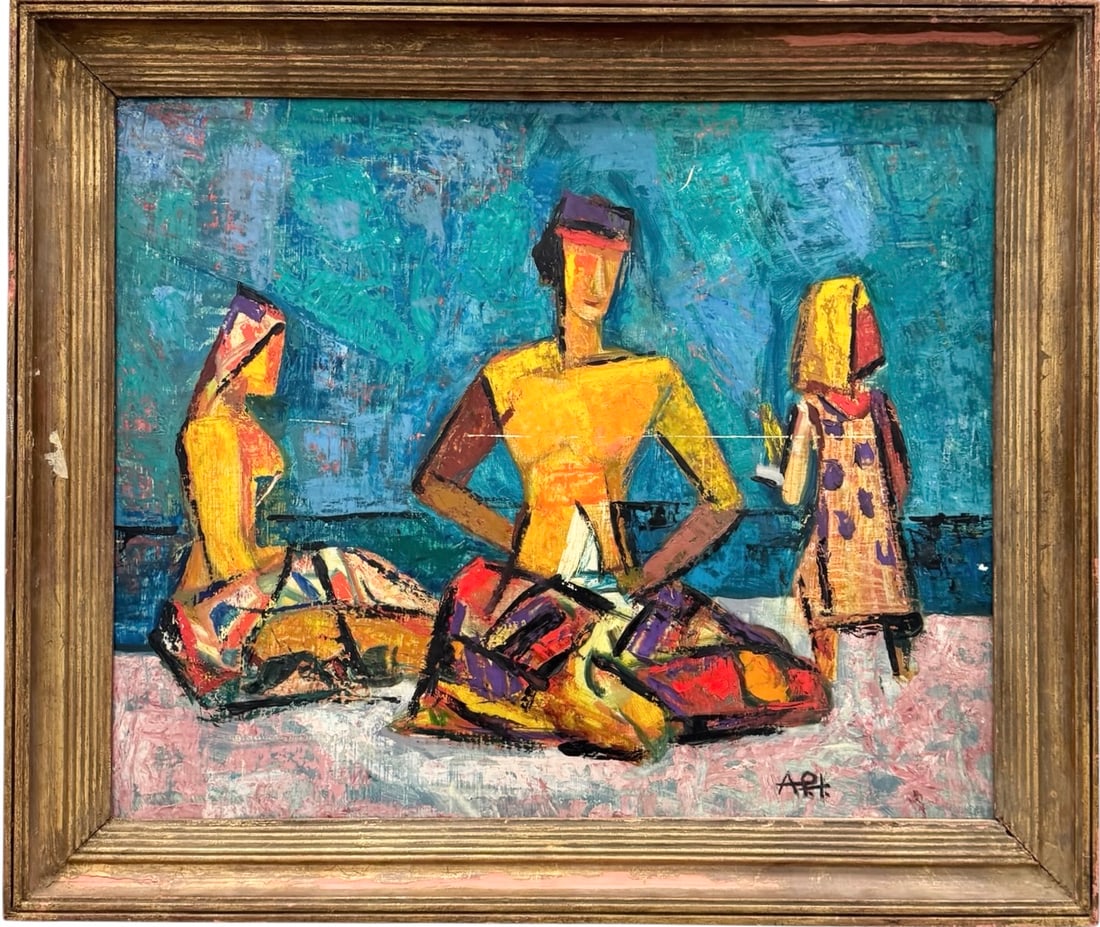 ABRAHAM HANKINS (1904-1963, American) Three Figures At Beach 1961 (1 of 3)