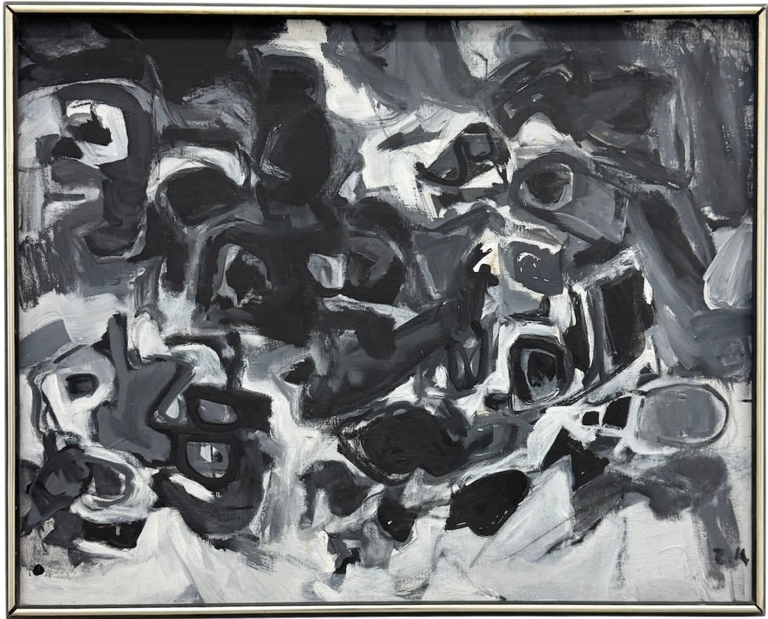 ZENA KAPLAN (1920-2009, American) Mid Century Black & White Abstract Expressionist (1 of 3)