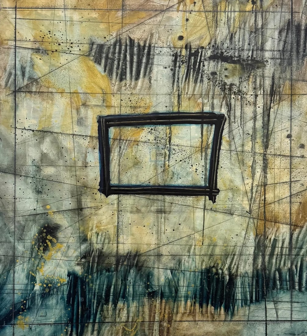 ADRIAN LIRMAN (b. 1968, Argentina) "Please Wait" Monumental Abstract: Oil on canvas 53 x 58 1/2 in. Pick up only