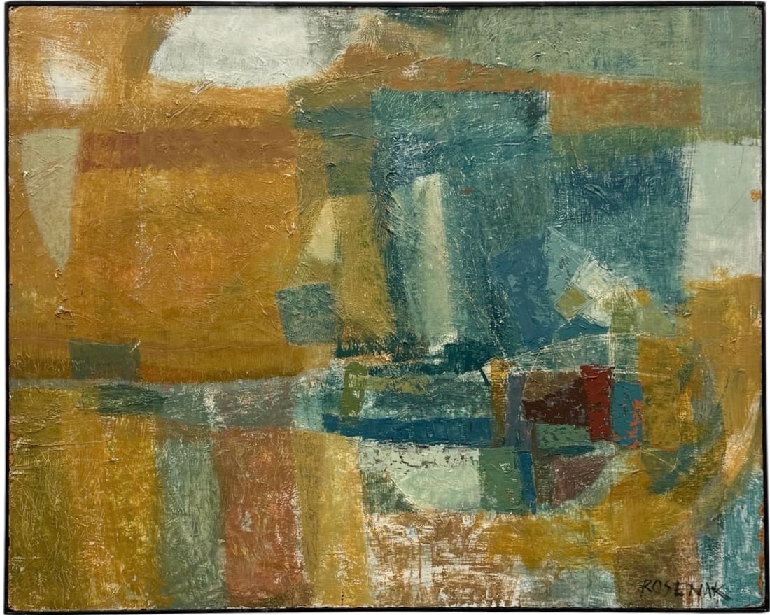 Large Mid-Century American Abstract Expressionist Painting Signed Rosenak (1 of 3)