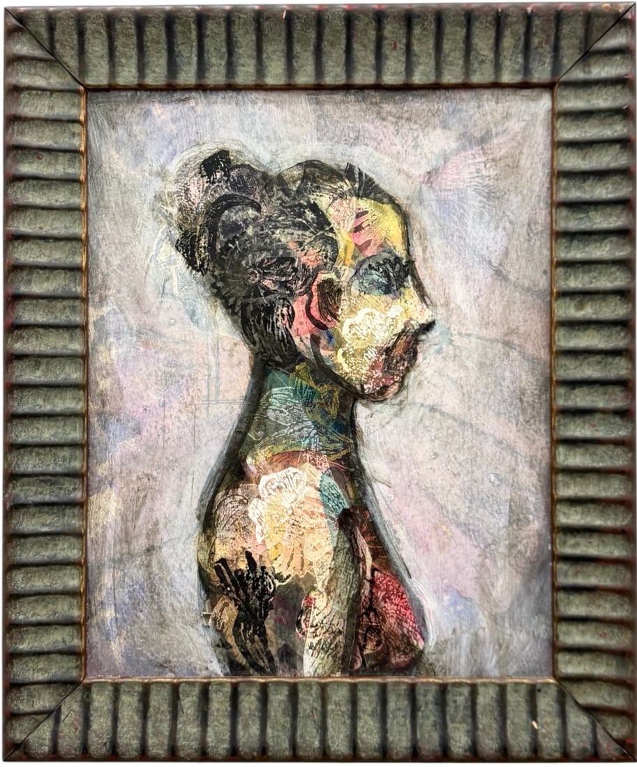 Nicely Framed Contemporary Side Portrait Of A Woman Signed Painting (1 of 3)