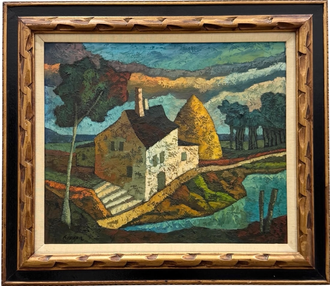 Mid-Century Italian Modernist Fauve Landscape With House Signed Oil Painting (1 of 3)