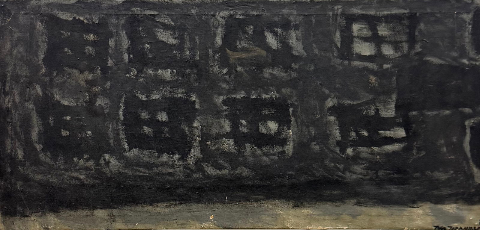 Large Mid-Century Modern Signed Black & White Abstract Expressionist Painting (1 of 3)