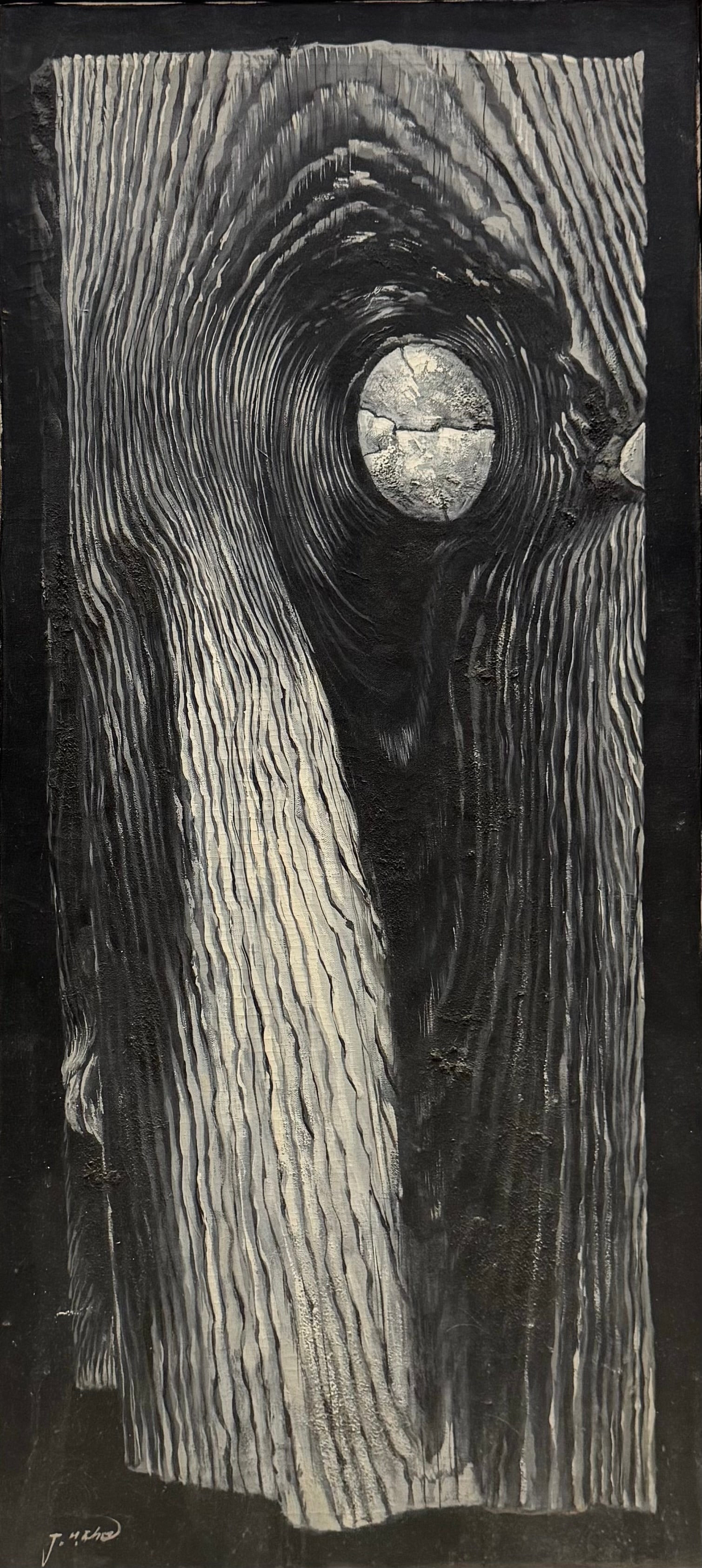 Mid-Century Modern Black & White Signed Abstract Painting (1 of 2)