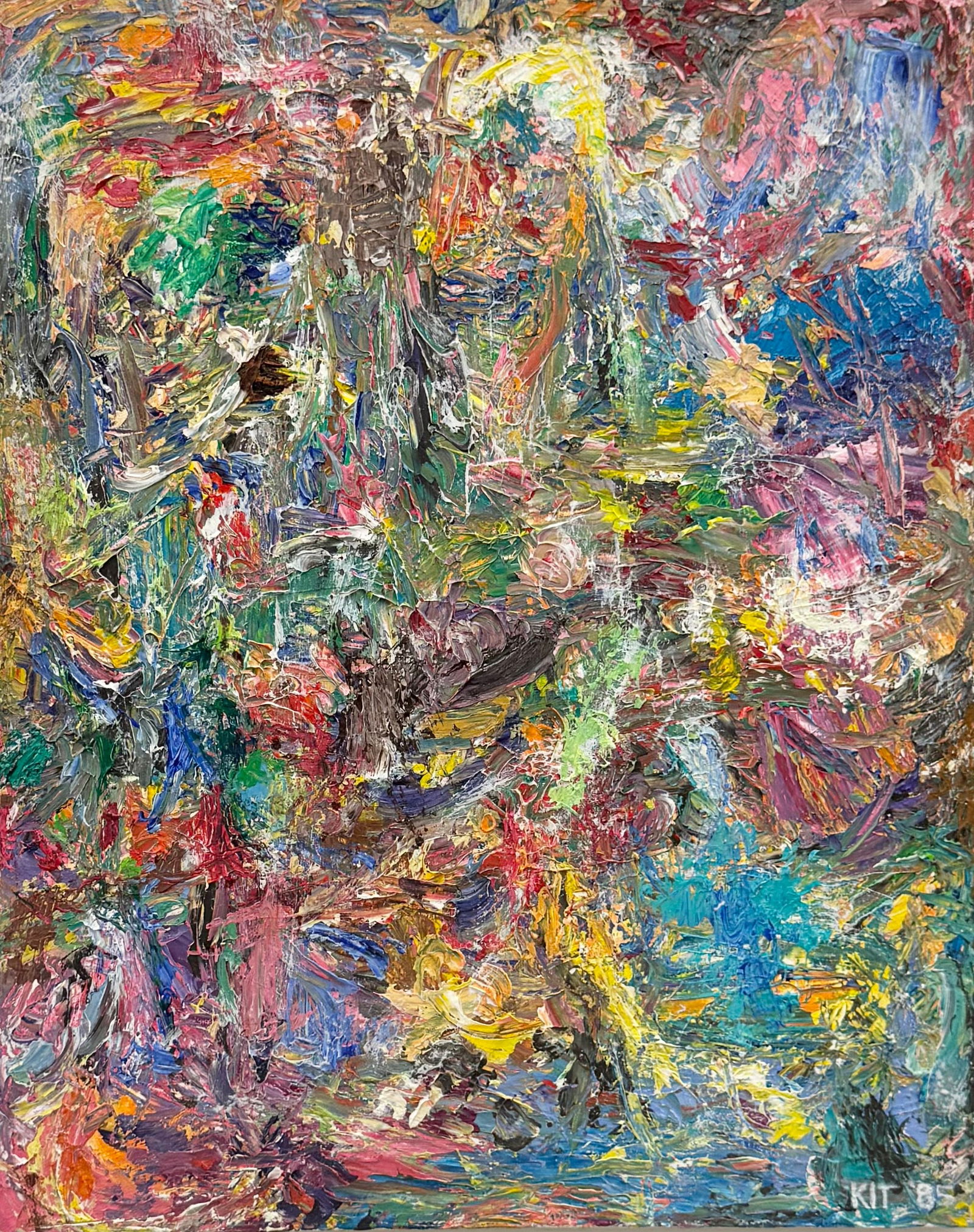 "God's Eye" Vintage American Abstract Expressionist Oil On Canvas Signed KIT 1983 (1 of 3)