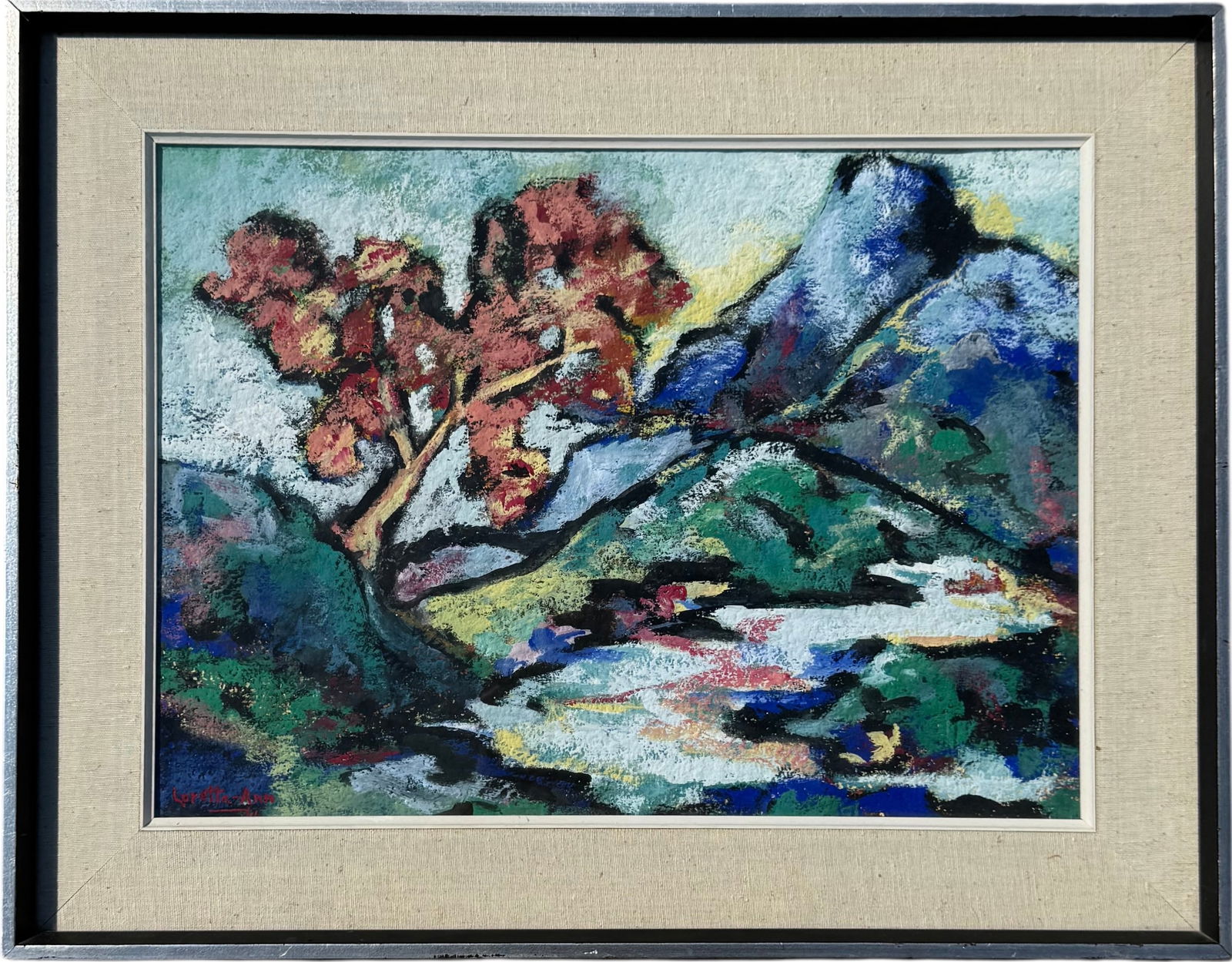 Mid-Century Fauvist Mountain Landscape Signed Loetta-Ann 1961 (1 of 4)