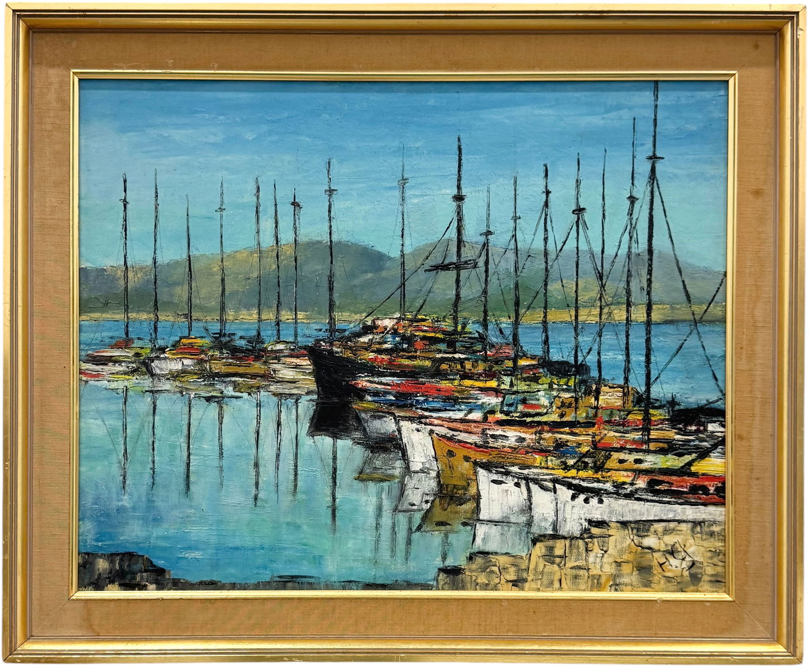 Mid-Century American Modernist Harbor Scene Signed With Monogram (1 of 3)