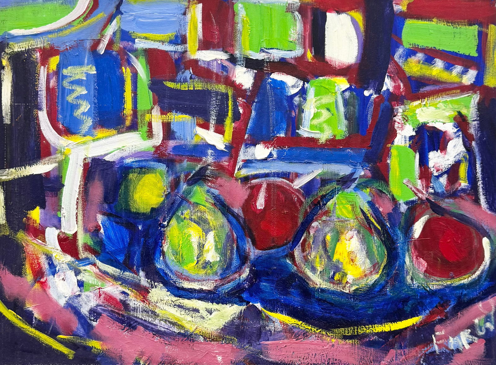 Vintage American Abstract Expressionist Still Life Signed Oil On Canvas (1 of 3)