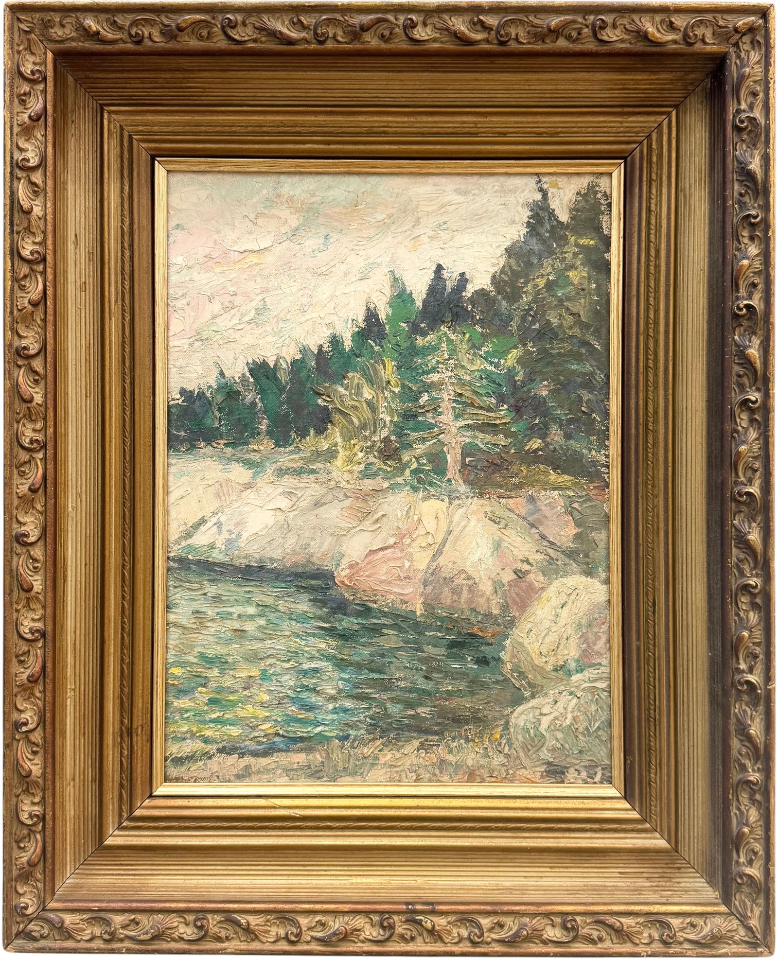 Nicely Framed American Impressionist Coastal Landscape Heavy Impasto Oil Painting (1 of 3)