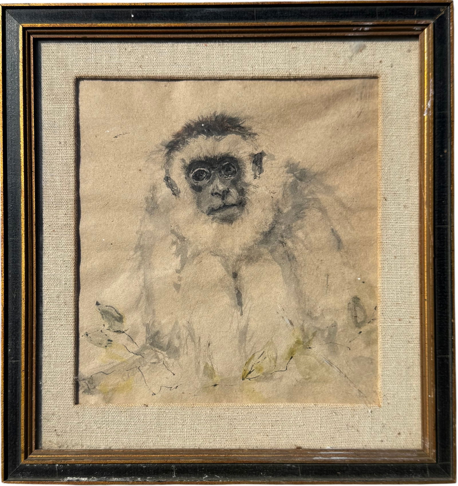Early 20th/19th Century Watercolor Portrait Of a Macaque Monkey (1 of 2)