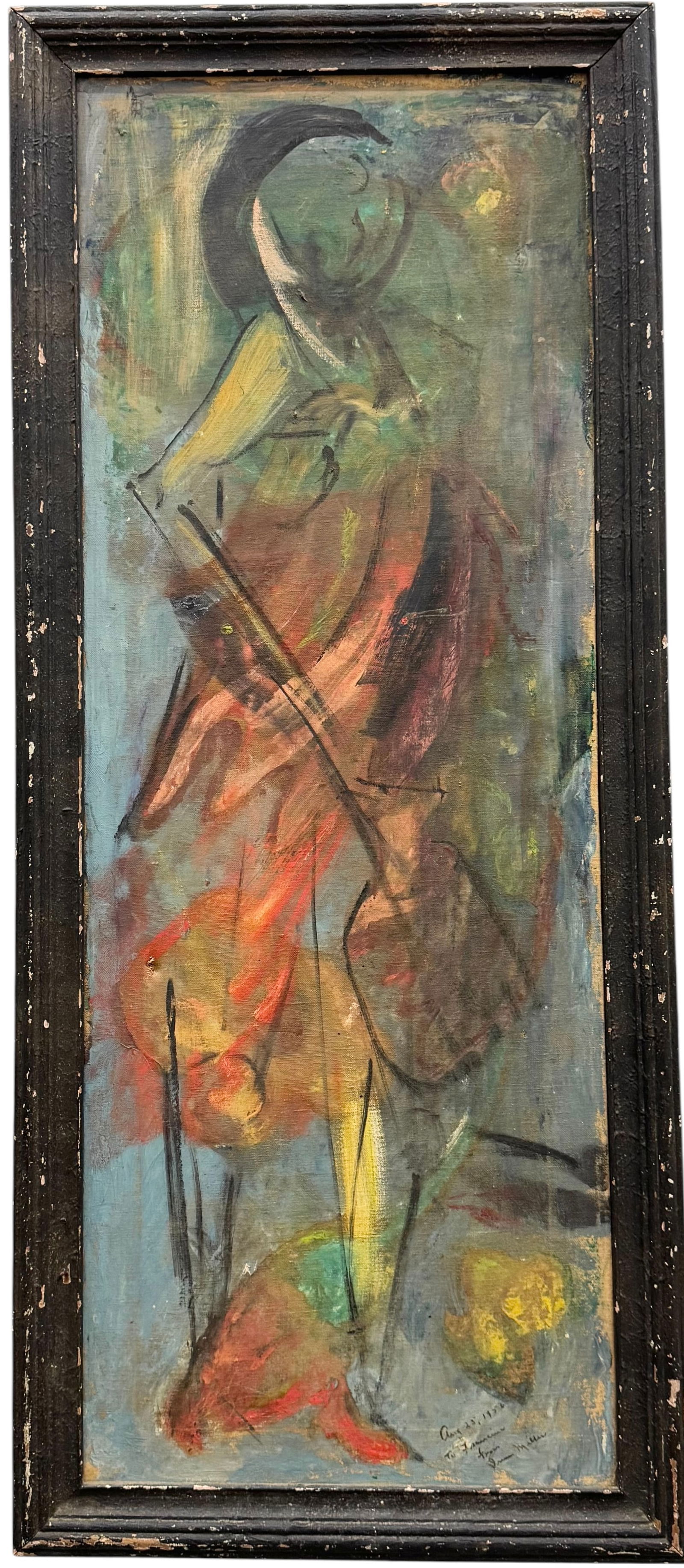 Mid Century Modern Figural Abstract Painting Signed & Dated 1952 (1 of 4)