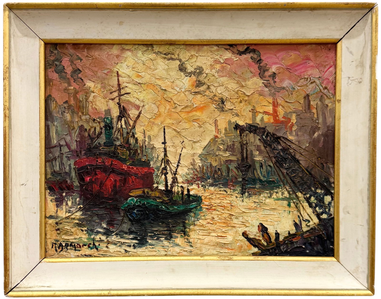 Early 20th c European Impressionist Harbor Scene Signed Oil Painting Possibly Dutch (1 of 4)