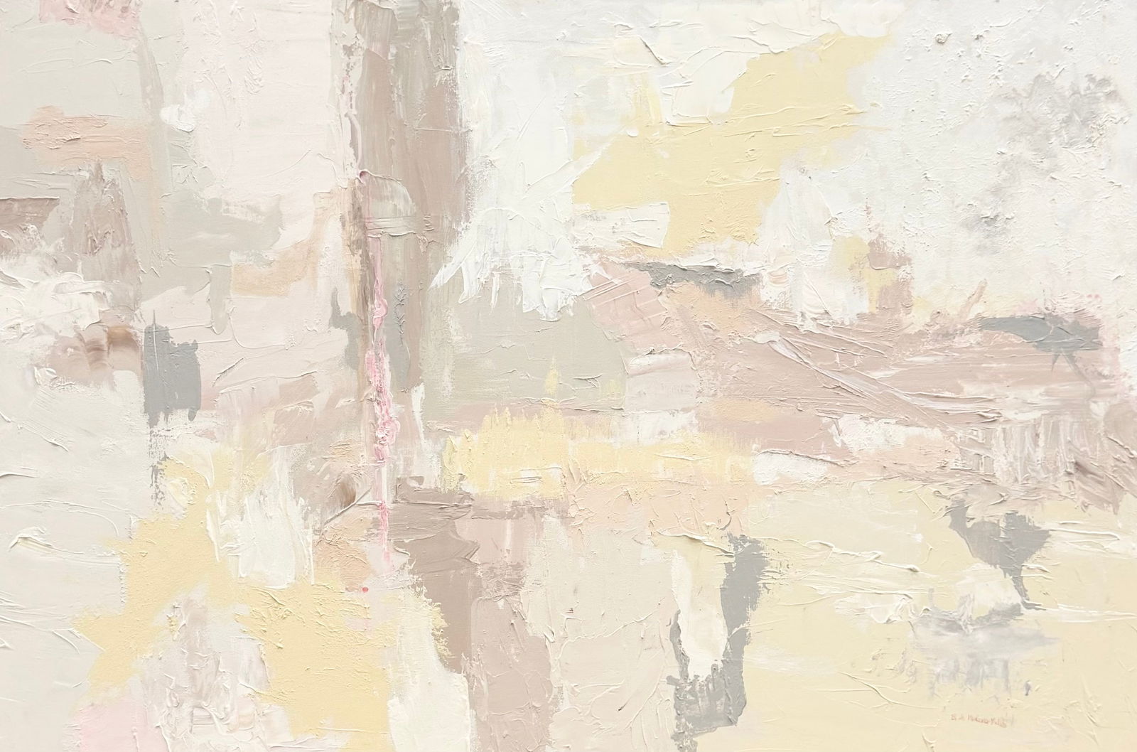 Contemporary Abstract Expressionist Signed Oil On Canvas In Soft Colors (1 of 3)