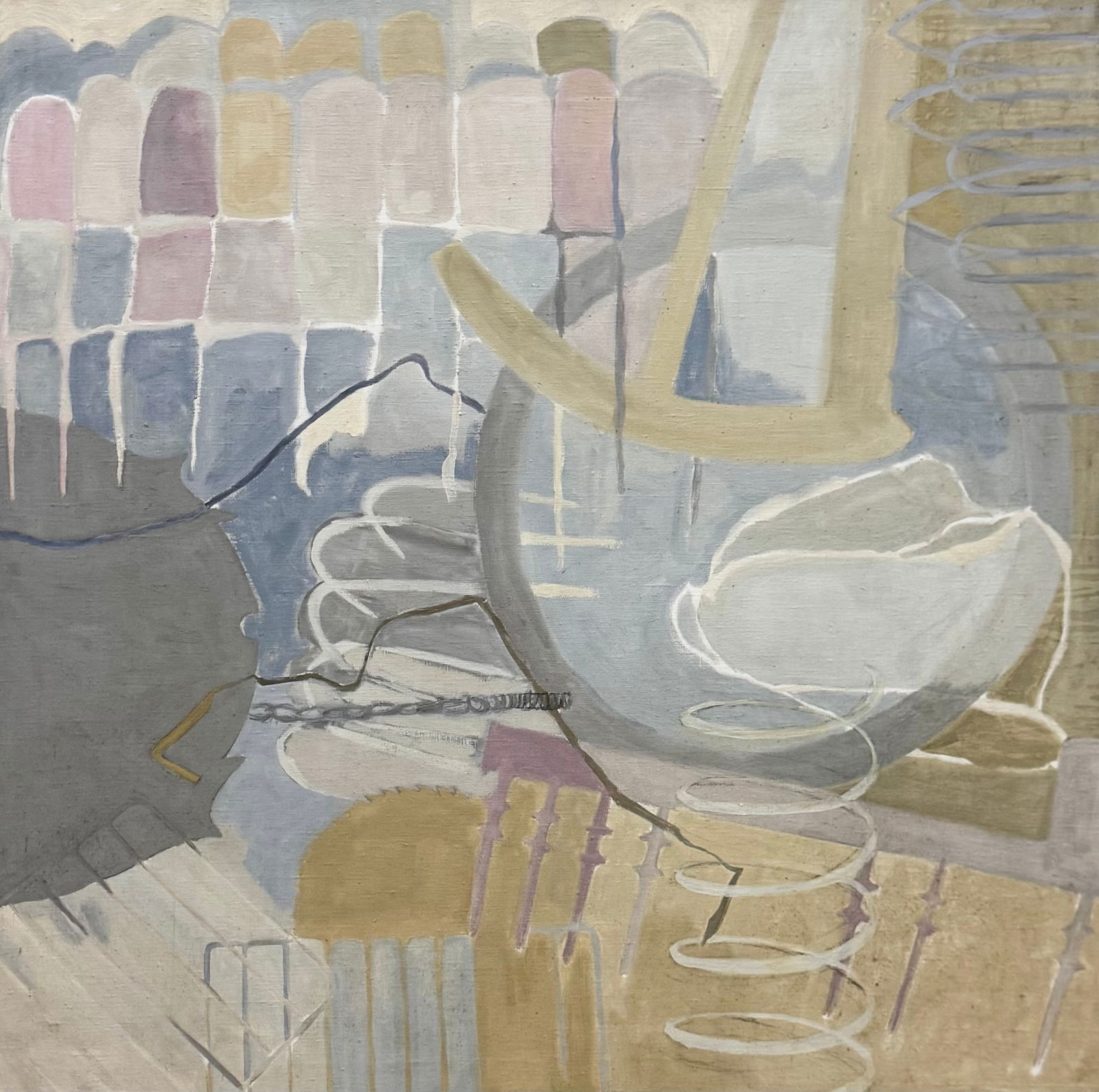 Large Mid-Century Modern Abstract With Soft Tones Oil On Canvas (1 of 2)